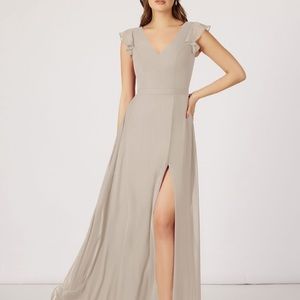 Azazie taupe Claudine floor length dress size small